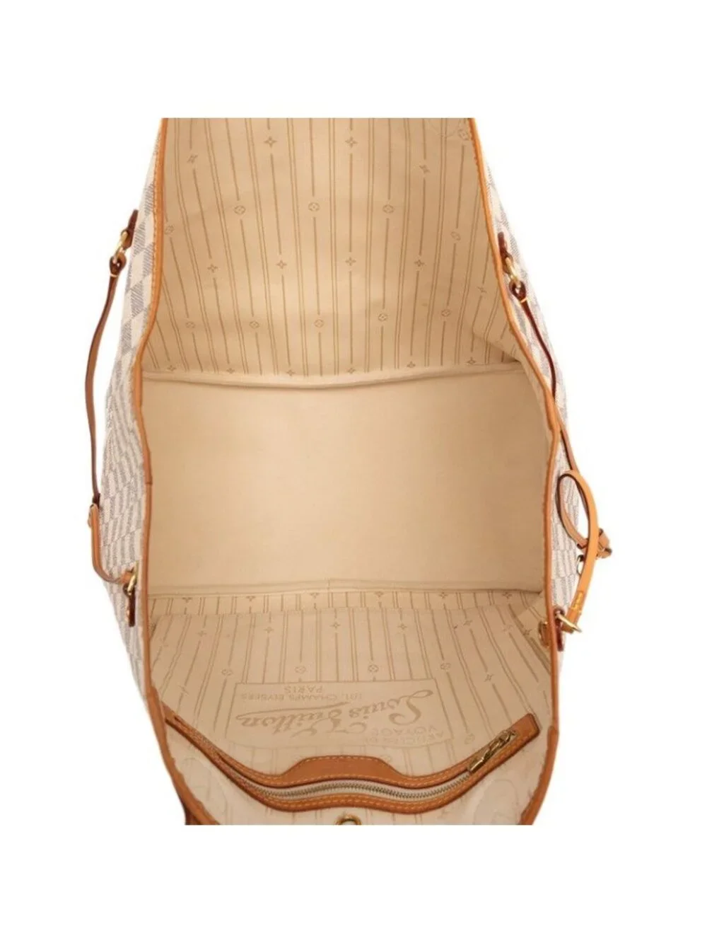 Louis Vuitton Damier Azur Neverfull GM Tote Shoulder Bag White Leather